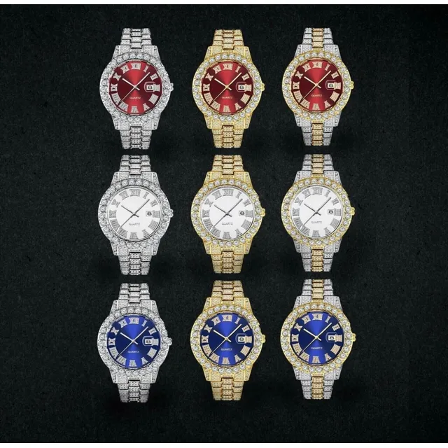 Reloj Luxury Unisex Strass Brillos Diamantes Calendario