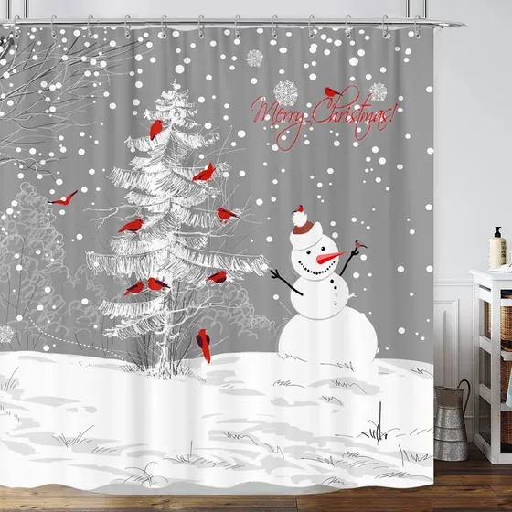 Goaok Cortina Ducha Tela Navidad Divertida Invierno Muñeco X