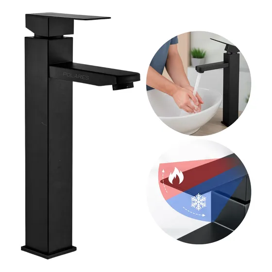 Polares Torneira Para Banheiro Cuba Longa Grande De Aço Inox Metal Moderna Luxo Com Misturador Agua Quente E Fria Monocomando Gourmet Lavatório Lavabo Mesa Pia Bica Alta Pressão Preto Fosco Econômica