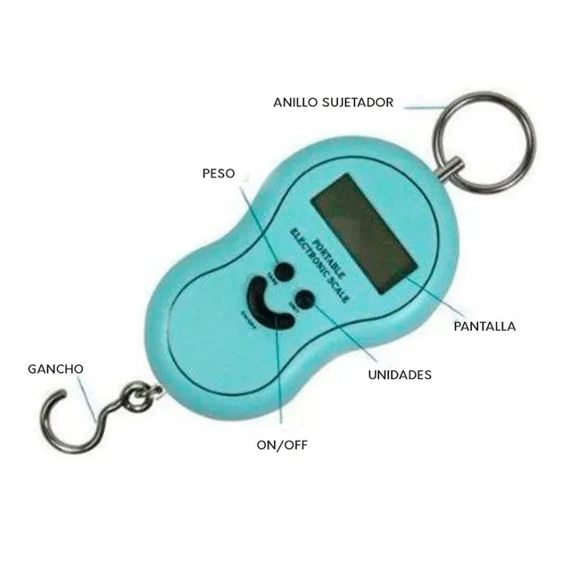 Balanza Viaje Pesca 40-50 Kg Digital Balijas Valijas Colgar Color Celeste