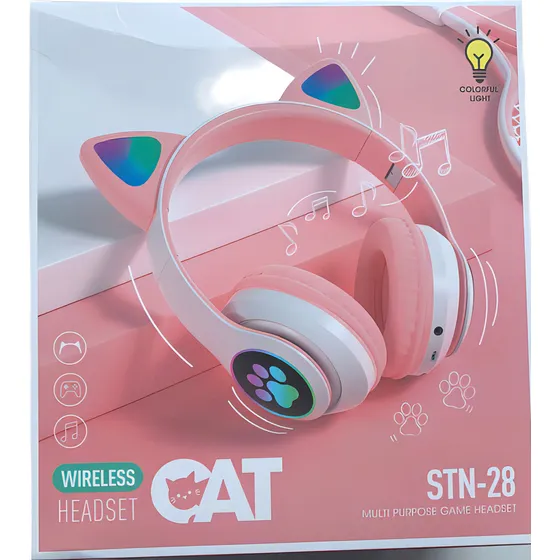 Fone Gatinho Sem Fio Com Led Bluetooth Infantil Meninas Gato