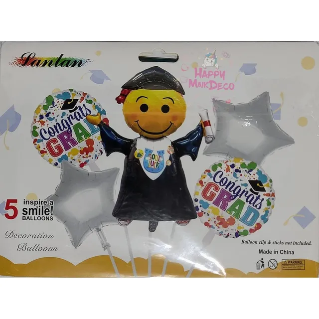 Set De 5 Globos Metálizados Grado, Decoración Grado. 