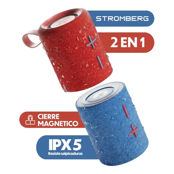 Parlante Portátil 2 En 1 Stromberg Twin 2 Bluetooth Ipx4 Color Rojo y Azul 10w Rms Inalambrico