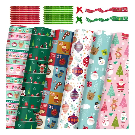 Set 12 Papel De Regalo Navidad Con Cintas Lazos 75x51cm