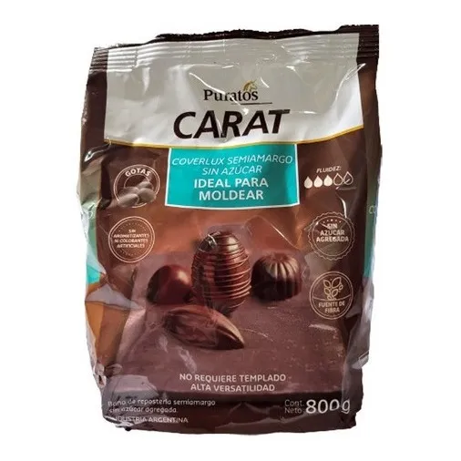 Chocolate Cobertura Carat Semiamargo Sin Azúcar 800gr 