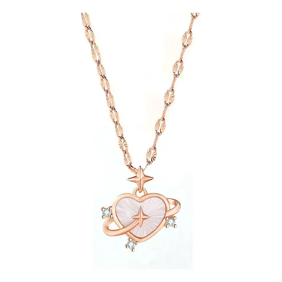 Collar Plata S925 Colgante Corazón Nácar Circón En Oro Rosa