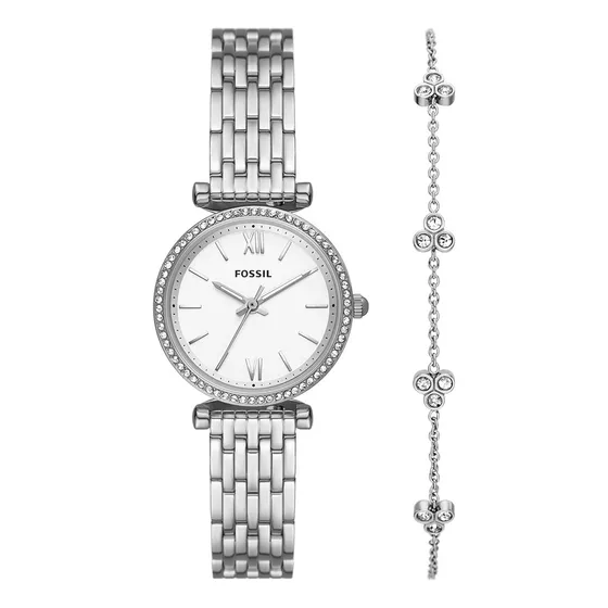 Set De Reloj Fossil Mujer Carlie Con Pulsera Color de la correa Plateado Color del bisel Plata Color del fondo Plateado