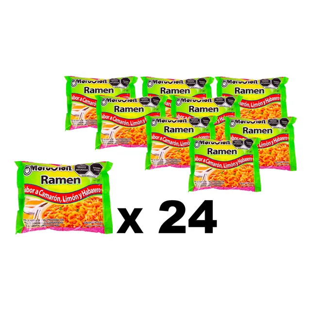 Caja Sopa Maruchan Ramen Sabor Camarón Limón Y Habanero 24pz