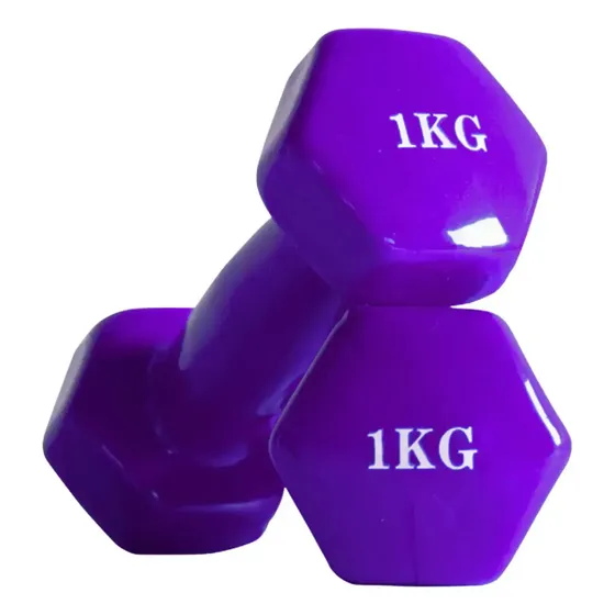 Set 2 Mancuernas de Vinilo Hexagonales 1kg c/u Total 2kg Morado