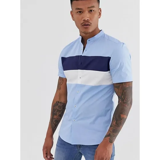 Camisa Cuello Mao Slim Fit Manga Corta De Algodon 