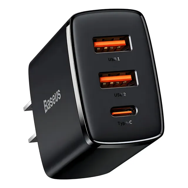 Baseus Cargador Rápido Inteligente 3 Puertos 30w Bps Color Negro