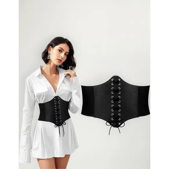Cinto Espartilho Corset Corpete Corselet Pu Afina Cintura 