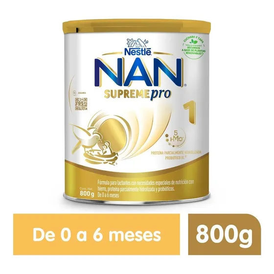Leche de fórmula en polvo sin TACC Nestlé Nan Supreme Pro en lata de 1 de 800g - 0 a 6 meses