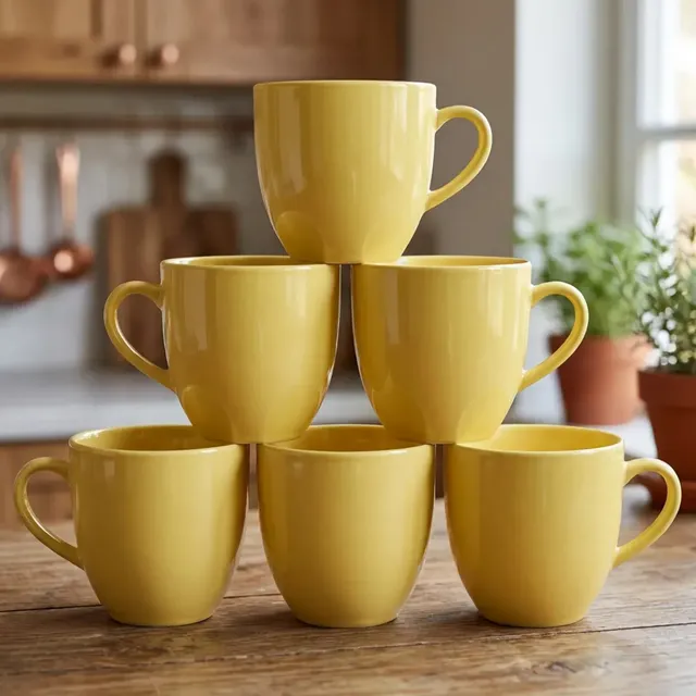 Jogo 6 Xicara Café Chá Porcelana 170ml Cor Amarelo