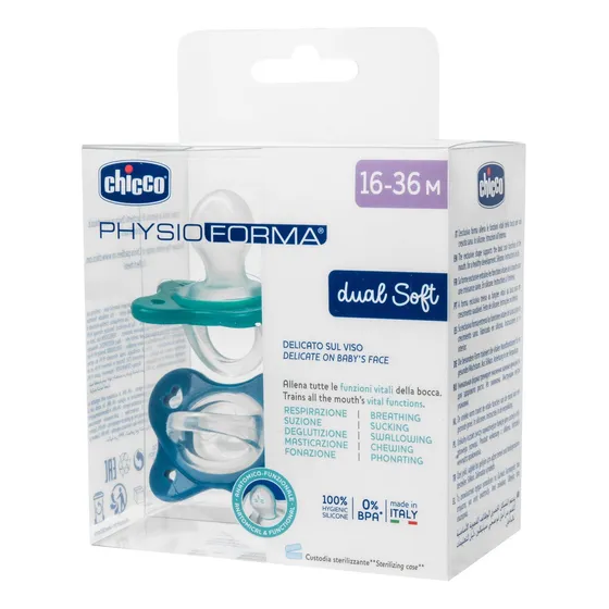 Chupete Physio Dual Soft De Silicona 16-36m Azul Color Azul Y Verde Período De Edad 16-36 Meses