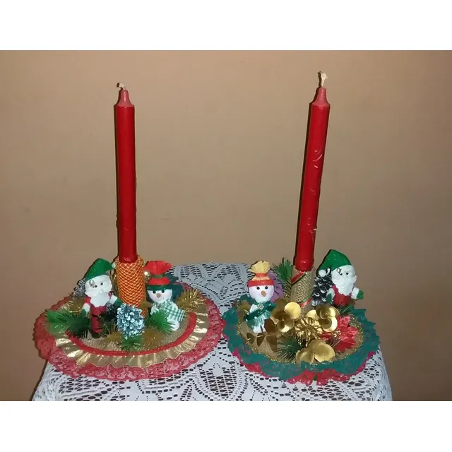 Adornos Navideños Candelabros Centro De Mesa Muñeco Fieltro 