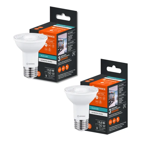 2 Lâmpadas Led Par20 4000k 550lm 40â° Biv 5,5w Ledvance