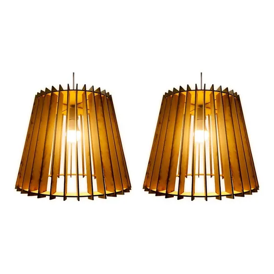 Lampara Colgante Cónica Madera Set ×2 Unidades