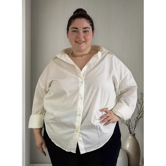 Camisa Manga Larga La Española Color Perla Talles Grandes
