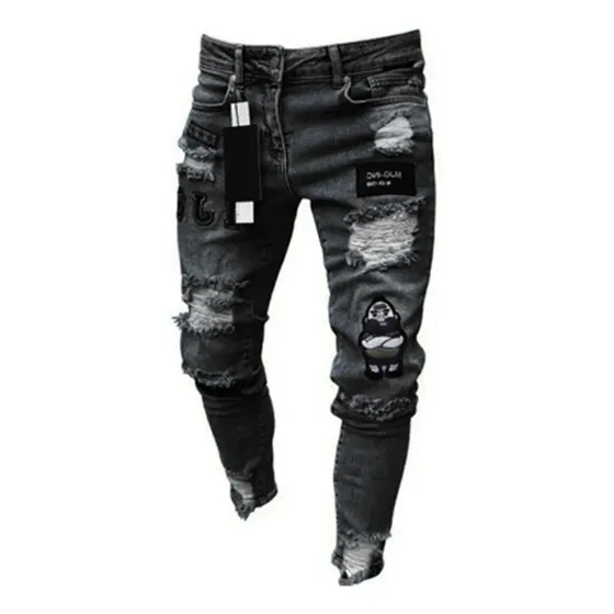 Jeans Elásticos Rotos Bordados