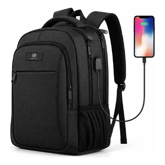 Mochila Notebook Hardley Phantom Impermeable Antirrobo Hombre Mujer Usb Color Negro 25L