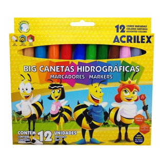 Caneta Hidrográfica 12 Cores Jumbo Acrilex Caneta Hidrográfica 12 Cores Jumbo Acrilex