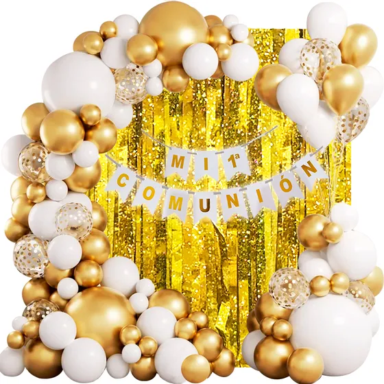50 Art Globo Mi Primer Comunion Dorado Blanco Banderin Santo