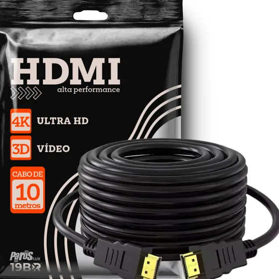 Cabo Hdmi 10m Metros Preto Premium 4k Blindado Gold 3d Full Hd Tv Pc Video Game