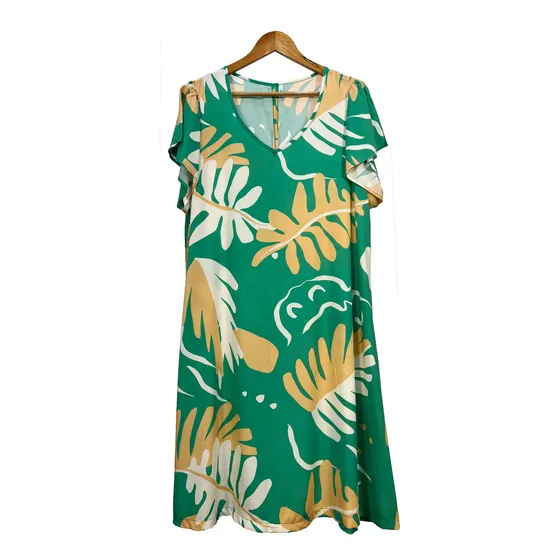 Vestido Corto Mangas Volados Poplin Estampado Felizfem