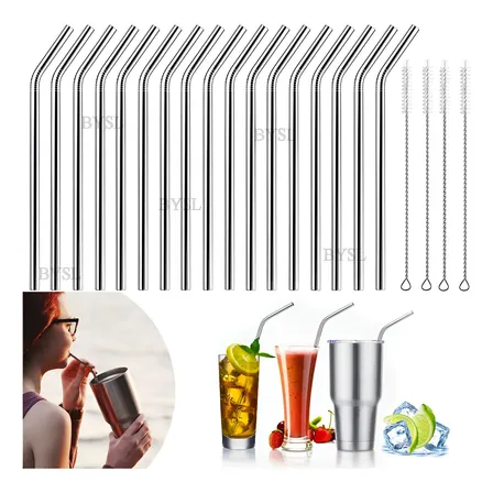 Kit 20 Canudosde Limpeza Metal Aço Inoxidável 4 Escovinhas Prateado Aço Inox