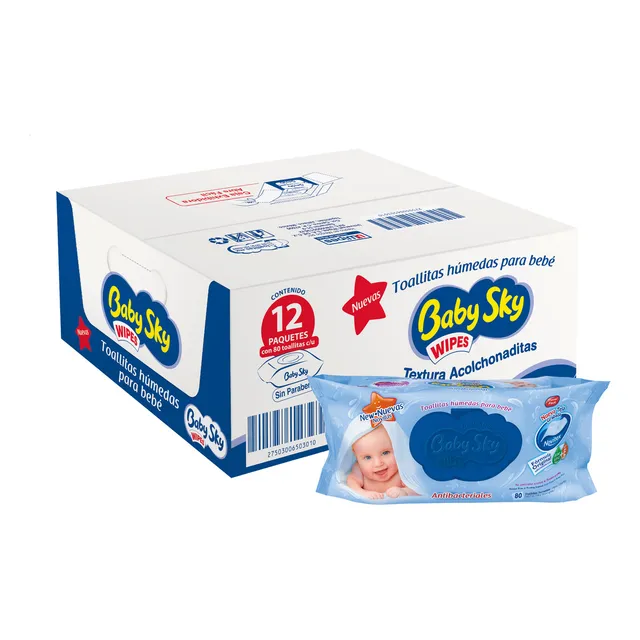 Toallitas Húmedas Para Bebé Baby Sky, Caja Con 12 Paquetes Con 80 Toallas c/u
