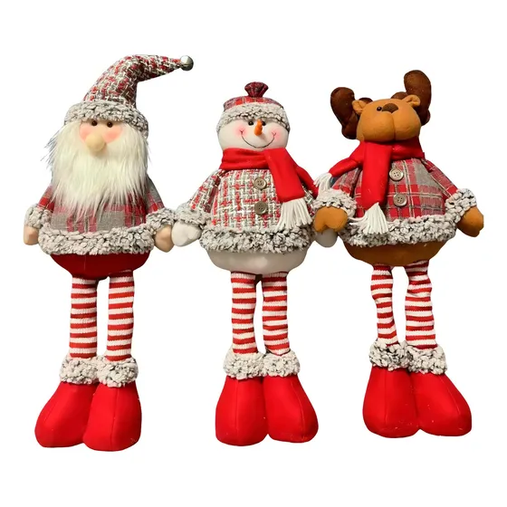 3 Monos Patas Larga Muñecos Navidad Pascuero Reno Mono Nieve Color Rojo Premium