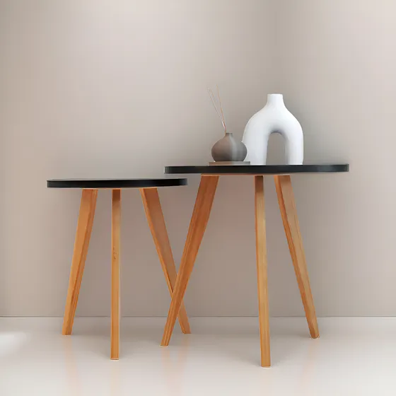 Mesas Nórdicas Justo Makario Set X2 Melamina Madera Redondas Negras