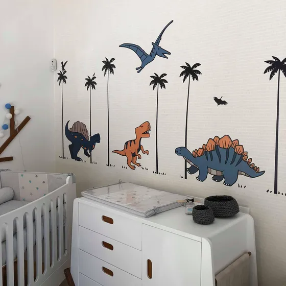 Adesivo Dino Com Dinossauros E Árvores Para Quartos Infantis