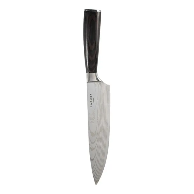 Cuchillo Acero Inoxidable Chef Sakura Diseño Damasco 33cm