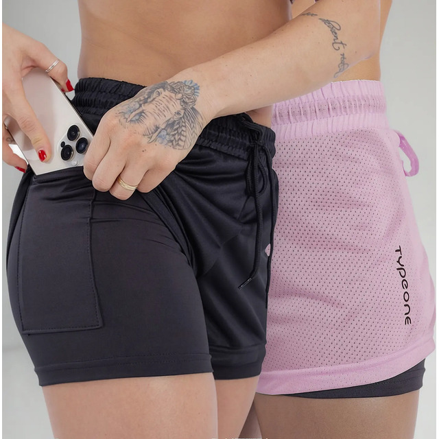 Kit 2 Shorts Duplo 2 Em 1 Fitness