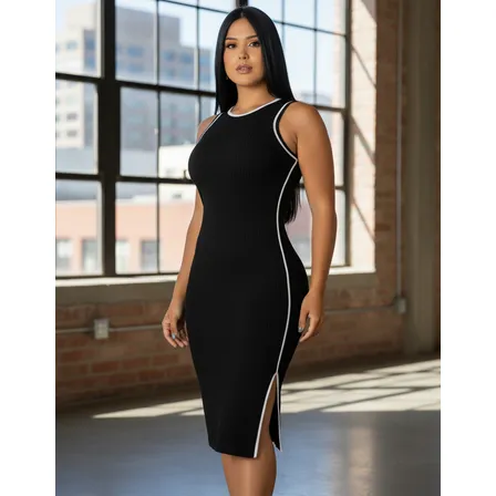 Vestido Midi Canelado Premium Regata Casual Básico Modelador