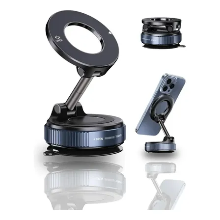 Suporte Celular Magnético Para Carro Com Ventosa Rotativa 360° Dobrável Universal Compatível MagSafe iPhone Samsung Motorola Xiaomi Painel Para-brisa GPS Veicular Alta Fixação Ímã Forte