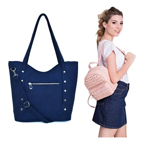 Promo Combo Cartera Grande + Mochila Chica Mujer Cuero Pu 