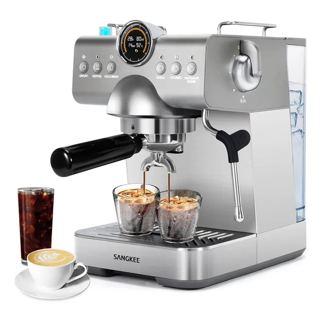 SANGKEE Cafetera De Espresso 20 Bares, 2 En 1 Máquina Espresso Profesional Con Vaporizador De Leche Y Panel Lcd, Con Preparación En Caliente Y Frío, Para Cappuccino, Latte, Excelente Opción De Regalo