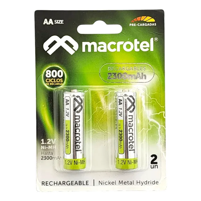 Pack 2 Pilas Recargables Aa 1.2v Macrotel 2300mha
