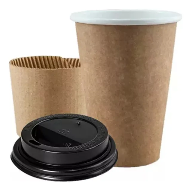 Vaso Descartable Polipapel 8oz Con Tapa Y Collarin X 100u.