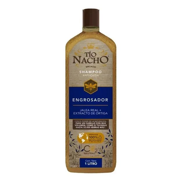 Shampoo Tío Nacho sistema engrosador 1 litro cabello frágil