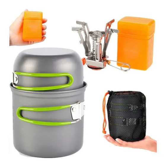 Kit Cozinha Panelas Com Pegador Mais Mini Fogareiro Portátil