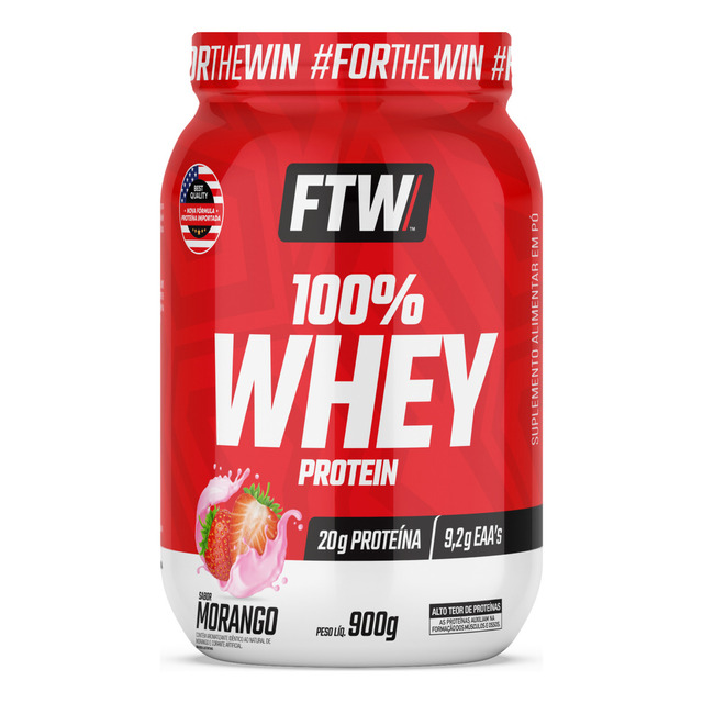 Whey Protein 100% Concentrado Pote 900g Sabor Morango - Ftw Whey Protein 100% Concentrado Pote 900g Sabor Morango - Ftw