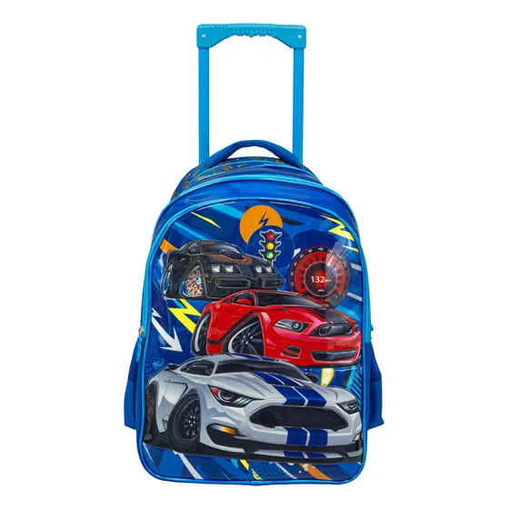 Mochila Carrito Escolar T-go Para Nene F1 Futbol Autos Niños Color Azul Diseño de la tela Estampado