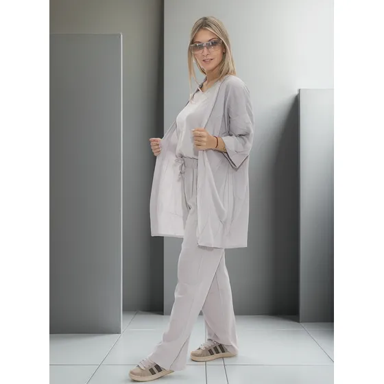 Pantalón Palazzo + Kimono - Conjunto De Lino Oslo Mujer . .