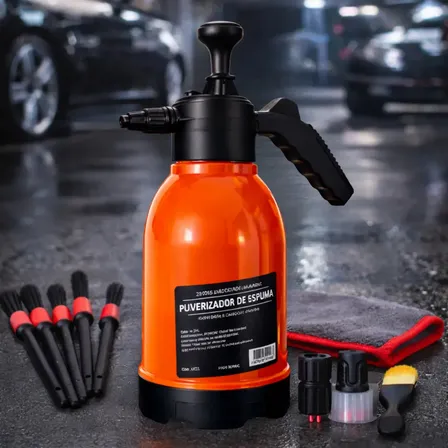 Pulverizador Borrifador Alta Pressão Snow Foam 3 Em 1 2litros Manual Profissional Espuma Automotivo Lavagem Limpeza Pincel De Detalhamento Toalha Preto Laranja