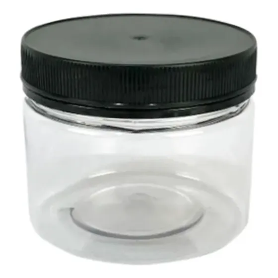 5 Potes Plásticos Transparentes 250ml Com Tampa Preta Lacre