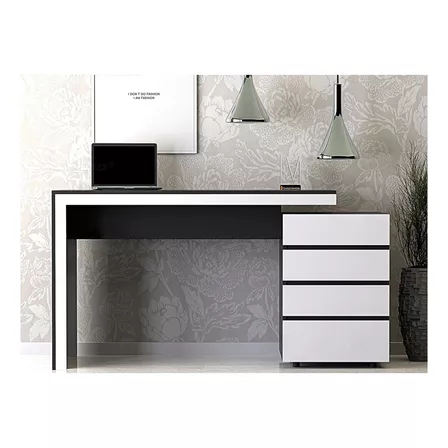 Escritorio Ciudad Muebles  para PC con cajoneras melamina de 142cm x 78cm x 55cm blanco y negro